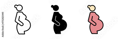 Suitable in pregnancy icon design, pregnancy symbol vector illustration set stroke, filled and colored concept for web design.