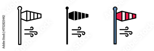 Strong breeze flag up icon set. Vector Illustration on white background.