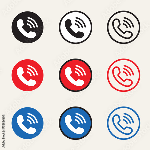 Simple call icon set. black, red and blue call icon button.  Phone icon in flat style. Call sign.
