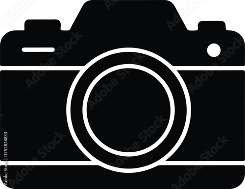Minimalist Camera Icon Vector, Modern Flat Silhouette, Black Geometric Design for UI, App, and Stock Illustration