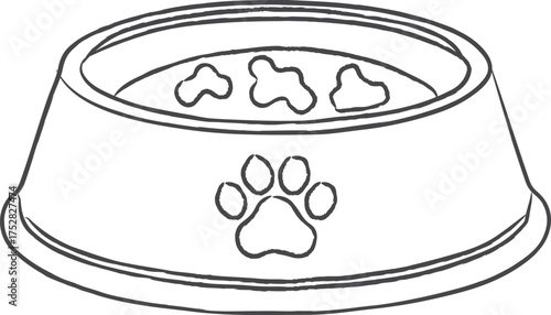 Pet food bowl with paw icon and kibble shapes