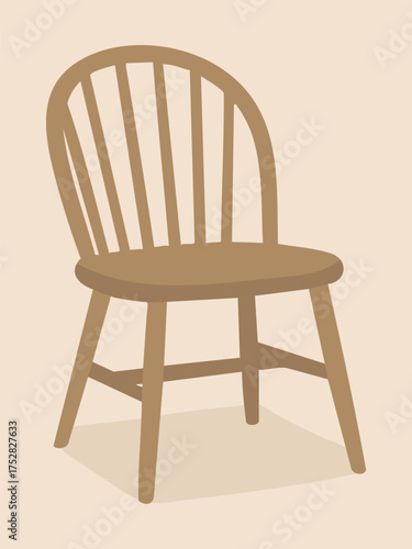Wooden dining chair with rounded spindle back