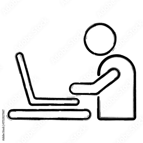 distant work icon, brush strokes, vector illustration on white background.