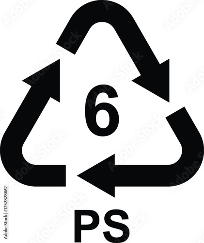Recycling symbol for polystyrene number 6 vector icon for packaging and waste management