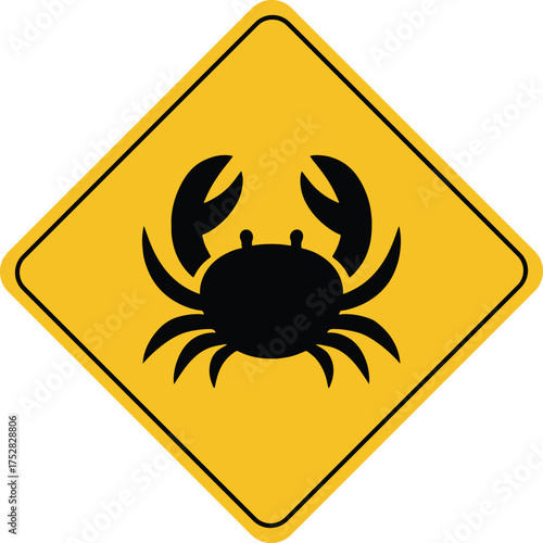 Crab crossing sign yellow diamond warning vector illustration for coastal areas