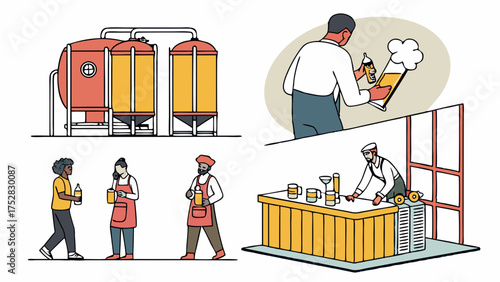 Craft Beer Brewery Production, Quality Control, Tasting, and Serving. Brewers and Bartenders Working in a Small Business. Food and Beverage.