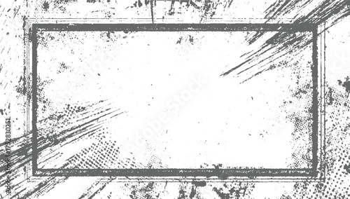 A distressed rectangular frame with a textured background of scratches and dots.