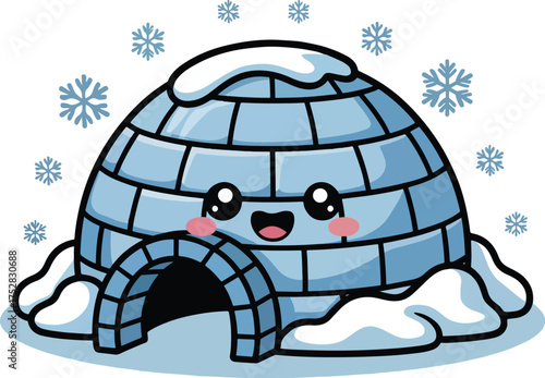 Cute Igloo with Smiling Face illustration, kawaii winter Clipart, winter holiday Sublimation, winter season Graphic
