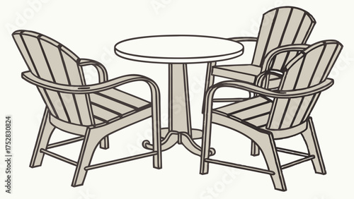 Classic Outdoor Patio Dining Set with Adirondack Chairs and Round Table for Backyard Relaxation, Summer Gatherings, and Home Decor