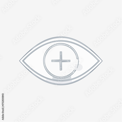 Stylized Eye with Plus Sign Symbol Vector Illustration.
