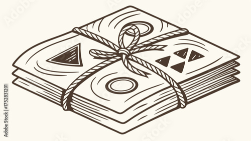 Organized Stack of Hand-Drawn Geometric Cards Tied for Business Strategy Project Planning and Workflow Management