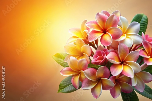 A vibrant bouquet of tropical flowers, bathed in warm sunlight, evokes feelings of serenity and joy
