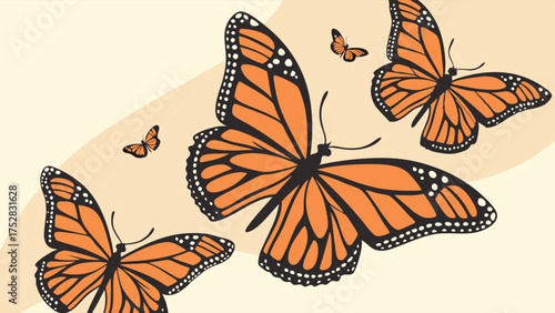 Vibrant Orange Monarch Butterflies Flying and Soaring Symbolizing Freedom Hope and Transformation for Spring Summer Nature and Environmental Design