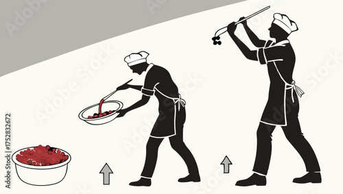 Professional Chefs Efficiently Preparing Berry Dessert Mixing and Scooping Ingredients in Kitchen