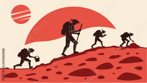 Determined Team Exploring Red Planet, Pioneering New Frontiers for Business Growth and Innovation