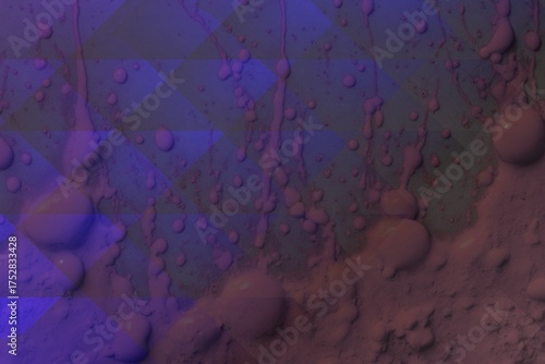 Abstract purple and blue paint texture background with splatter and drip pattern