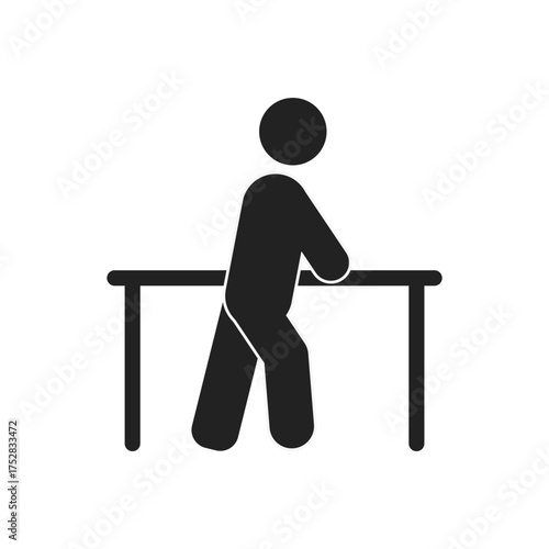 Isolated silhouette stick figure illustration of a person undergoing rehabilitation walking exercise, for advertisements and flyers on the theme of healthcare and hospital icons.