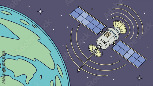 Global Satellite Orbiting Earth Transmitting Wireless Data Signals for Worldwide Internet and GPS Navigation