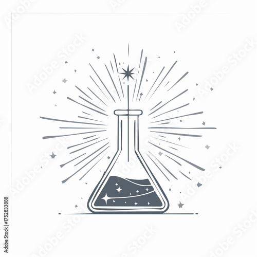 Stylized Laboratory Flask with Starburst and Stars.