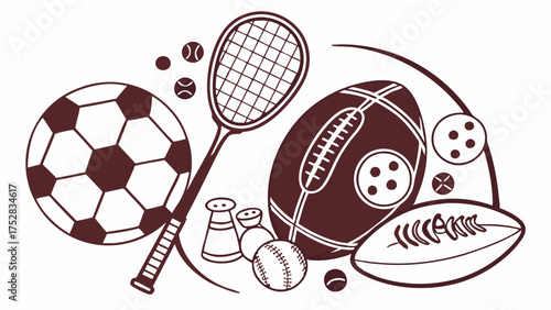 Active Sports Equipment Collection Vector for Fitness Marketing Athletic Websites Youth Programs and Recreational Event Promotions