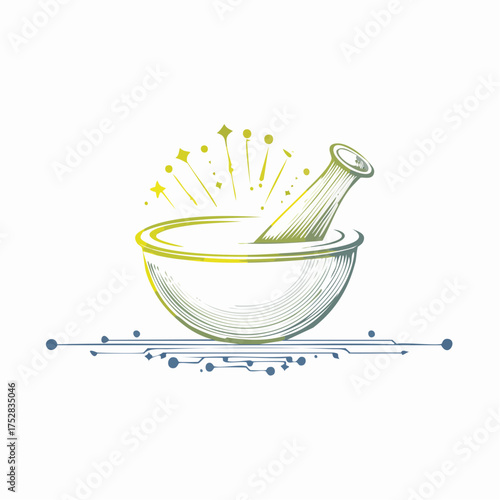 Stylized Mortar and Pestle with Sparkle Effect.