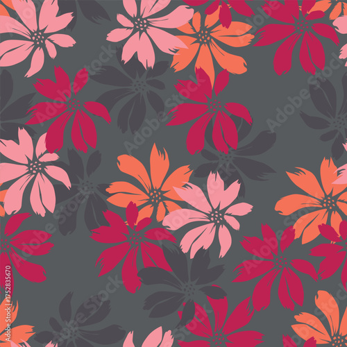 Big flowers pattern, upscale floral pattern. graphical textures floral, trendy colors pattern , flowers background with leaves. vector illustration.
