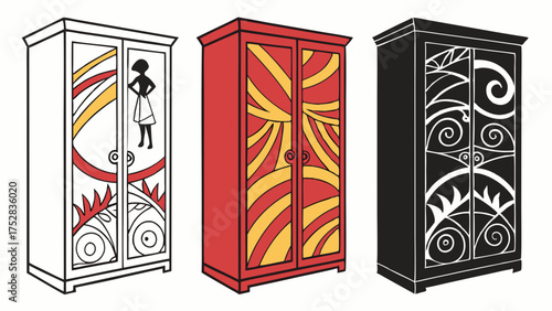 Decorative Wardrobe Furniture Designs with Elegant Art Deco Patterns for Stylish Home Interior Decor and Fashion Storage.