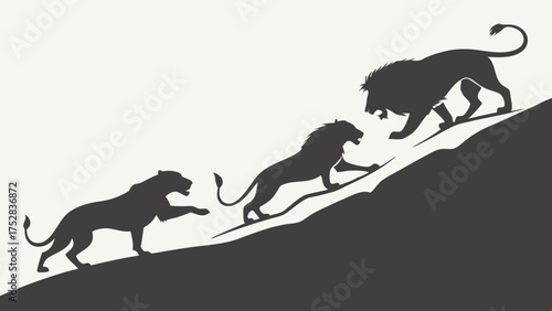 Ambitious Lions Ascending Hill Silhouette for Business Success Leadership and Personal Growth Journey