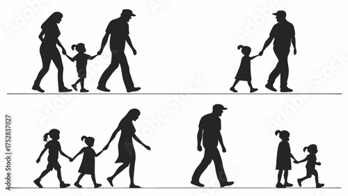 Family Silhouettes Walking Parents Children Holding Hands Togetherness Parenting Childhood Care Support Community Web Design Social Media