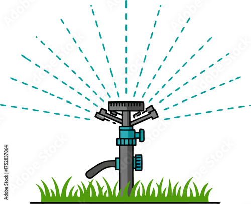 Irrigation Lawn Logo.  Garden Lawn Sprinkler Irrigation System Illustration