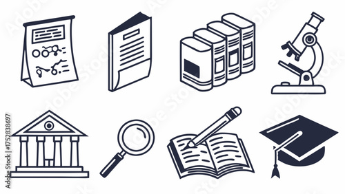 Line Art Education and Science Icons for Academic Study University Learning and Knowledge Growth