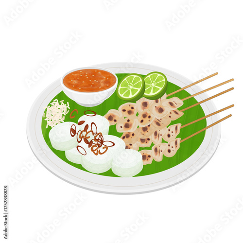 Vector Illustration Logo Clipart Sate Taichan or Taichan Satay Indonesian Street Food
