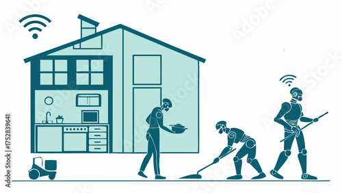 Smart Home Robots Automating Household Chores with AI Technology and Wifi Connectivity for Modern Future Living