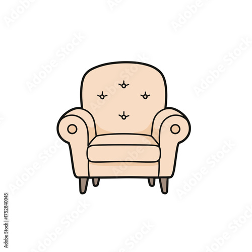 Armchair, a cute doodle with simple, playful lines, on a white background