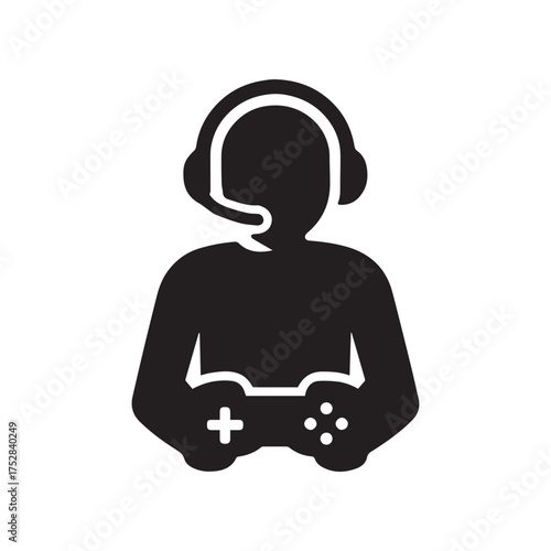 Gamer silhouette holding controller wearing headset representing e-sports competitive play and online gaming entertainment silhouette