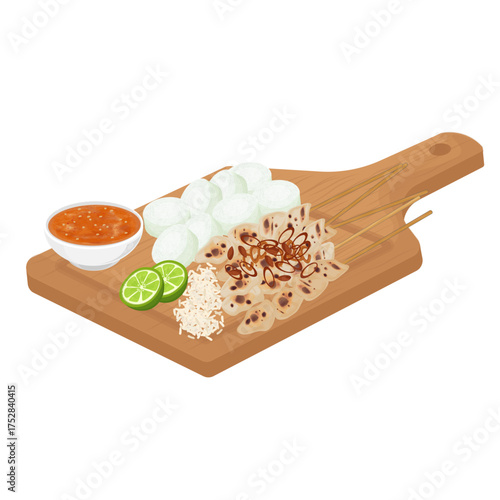 Vector Illustration Logo Clipart Sate Taichan or Taichan Satay with Lontong