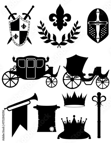 king royal golden attributes black silhouette cartoon stock vector illustration isolated on white background