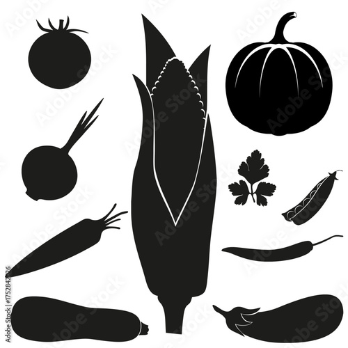 vegetables icons autumn harvest black silhouette cartoon stock vector illustration isolated on white background