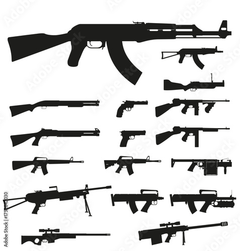 weapon and gun black silhouette cartoon stock vector illustration isolated on white background