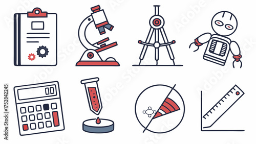Professional Modern STEM Icons Set for Science Technology Engineering Math Education Research Innovation Data Analytics Development Learning Symbols