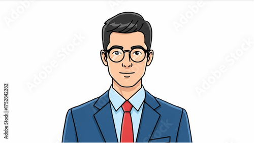 Smiling man with glasses, in suit and tie, cartoon avatar