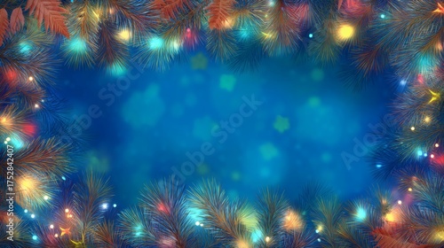 Wallpaper Mural Colorful Holiday Lights and Pine Needles Christmas Background Torontodigital.ca