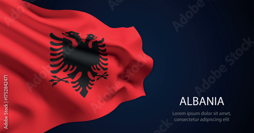 Albania national flag with elegant folds on dark background