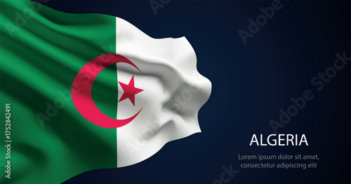 Algeria national flag with elegant folds on dark background