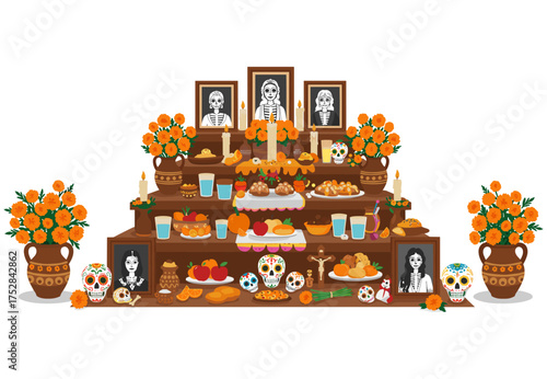Dia de los Muertos Altar Illustration Traditional Mexican Celebration