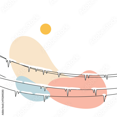 Icicles hanging from power lines against colorful abstract background  