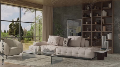 3d video rendering footage contemporary interior modern design. Stylish interior house movie clip
