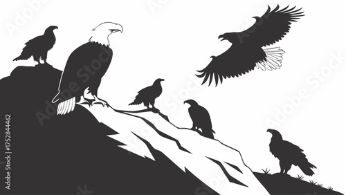 Bald Eagle Leading Flying Eagles on Mountain Peak Visionary Leadership Strategic Ambition Business Growth