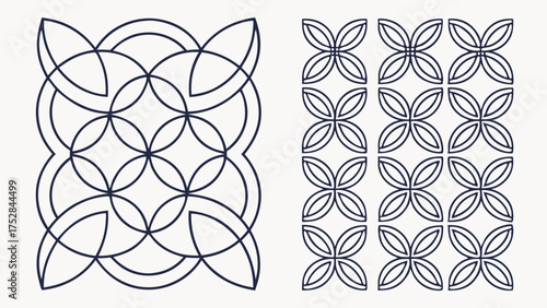 Modern Geometric Petal Pattern. Abstract Seamless Tileable Design for Web Backgrounds, UI UX, Textile Prints, Branding, and Packaging. Elegant Minimalist Graphic.