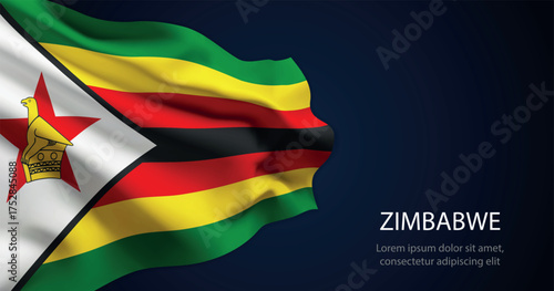 Zimbabwe national flag with elegant folds on dark background
